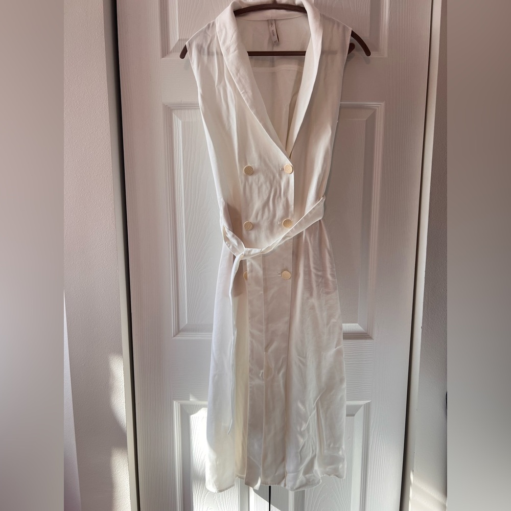 Mango White Sleeveless Midi Dress
